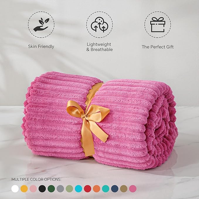 BEDELITE Fleece Throw Blanket for Couch – 3D Ribbed Jacquard Soft and Warm - Image 3