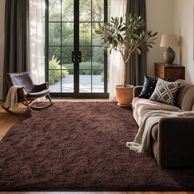 5x7 Ft Brown Shag Rugs for Bedroom Living Room, Ultra Soft Fluffy Furry Area - Image 2