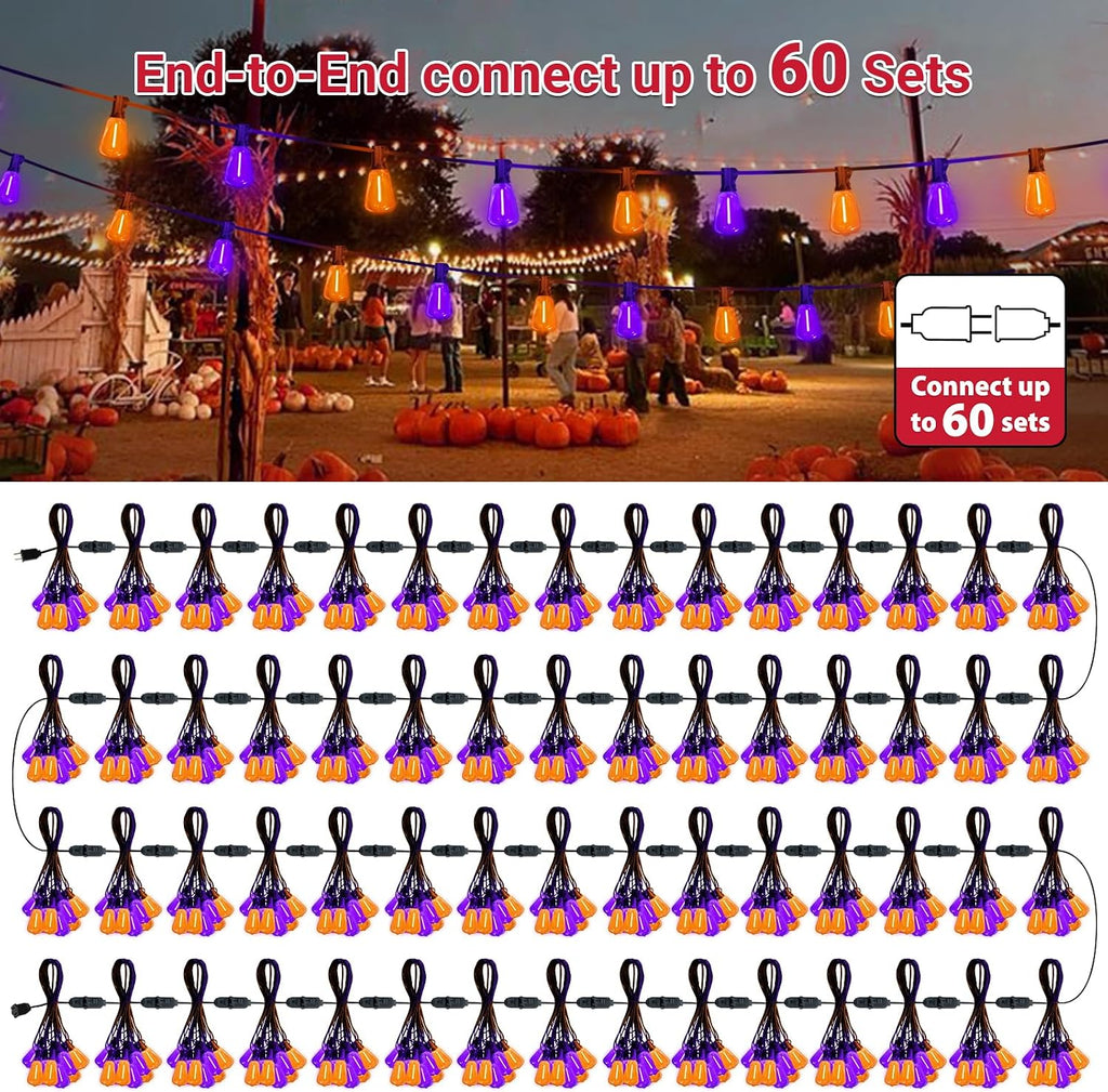 Orange purple Outdoor halloween String Lights ,26FT ST38 LED Patio Lights with 12+1 Shatterproof Edison Bulbs,UL Waterproof Connectable Outside Hanging Lights for Backyard Porch Christmas Party Decor