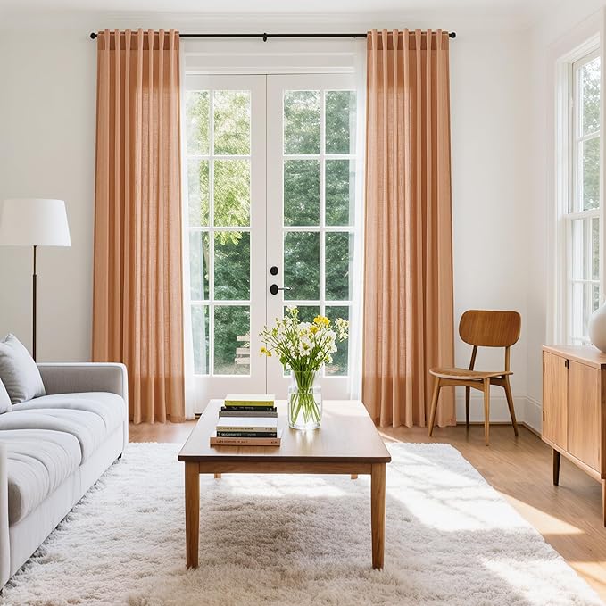 Peach Quartz Linen Curtains 96 Inch Length 2 Panel Set Back Tab Rod Pocket - Image 7
