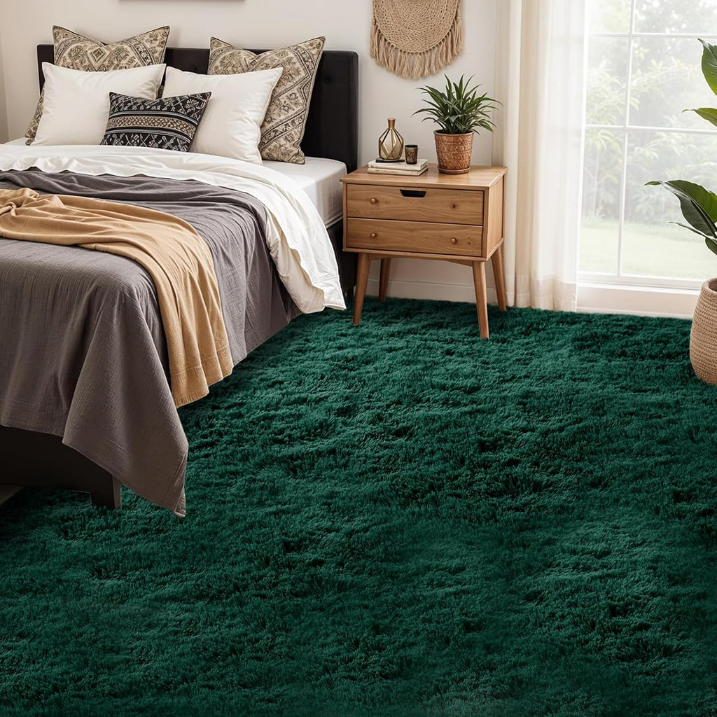 Fluffy Green Rug for Bedroom 3x5 - Soft Plush Bedside Carpet Decor