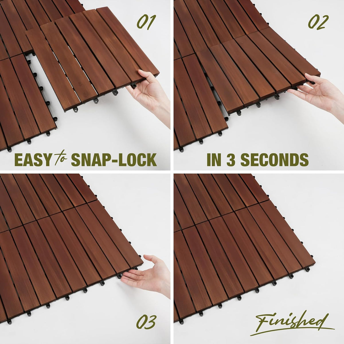 Acacia Wood Interlocking Deck Tiles, Patio & Backyard Tile, 12 in, 9 PCS