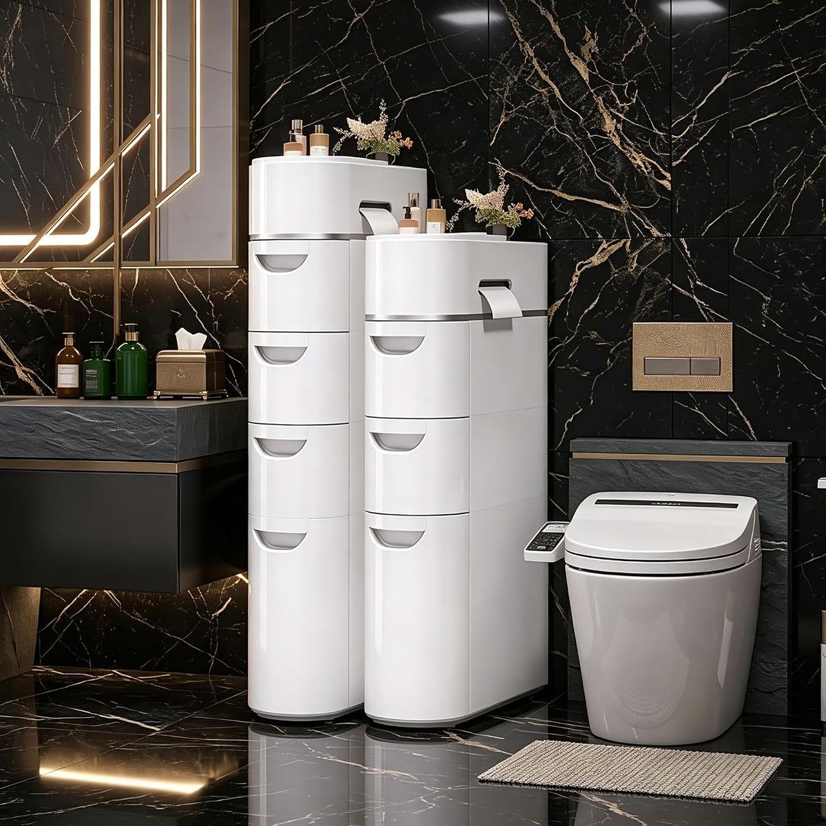 BGYMF 4-Tier Narrow Slim Bathroom Storage Cabinet with Wheels,White