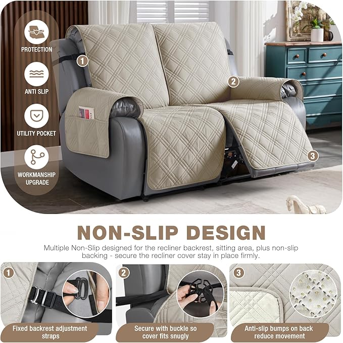 TAOCOCO 100% Waterproof Loveseat Recliner Cover, Non Slip Split Loveseat Covers - Image 4
