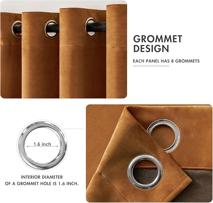 MIULEE Velvet Curtains Gold Brown Elegant Grommet Curtains Thermal Insulated - Image 2