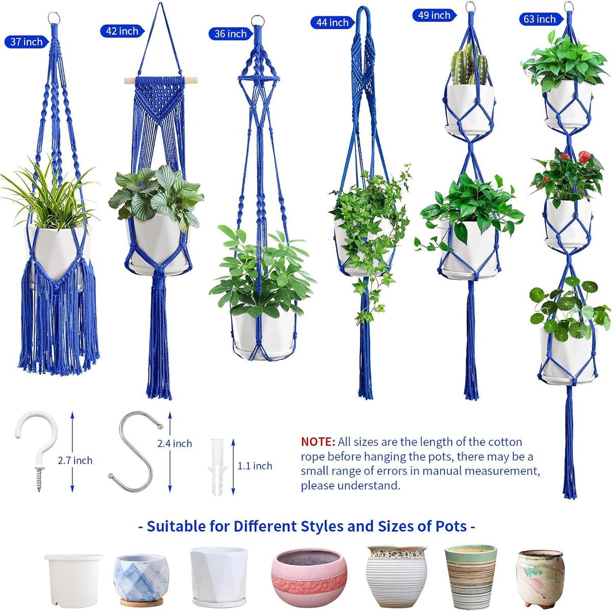 SFENNGPET Macrame Plant Hangers, 6Pack Hanging Planters for Indoor Plants