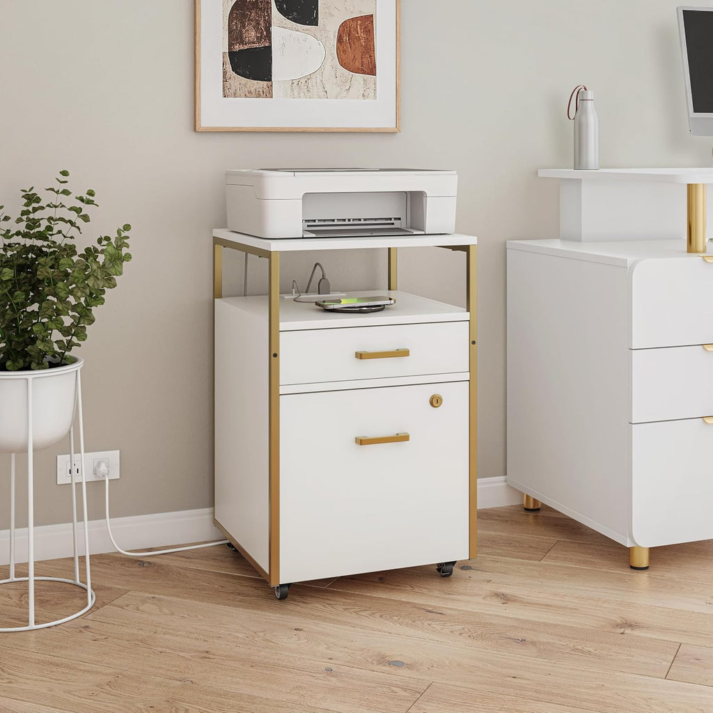 Techni Mobili 2‑Drawer Rolling File Cabinet with Lock, USB & Power Outlet