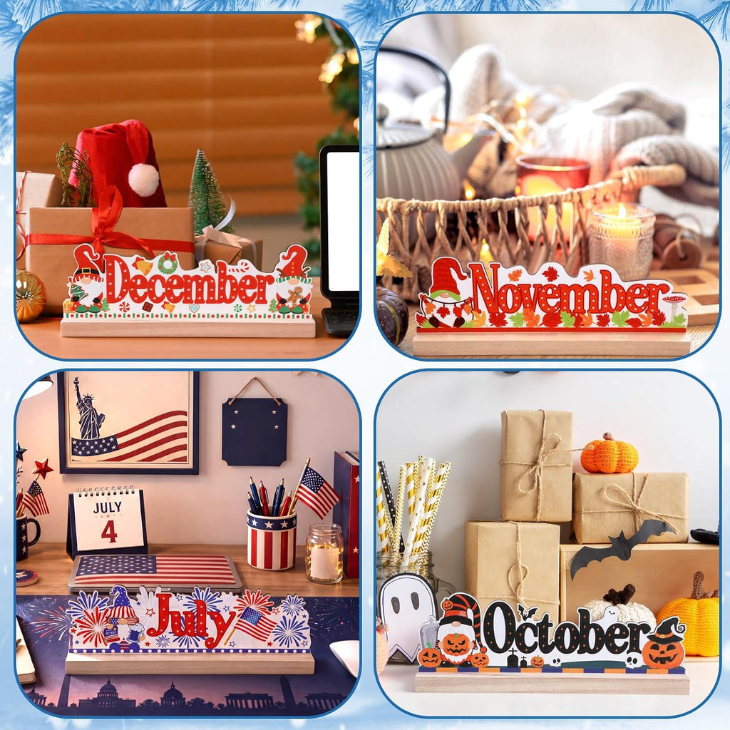 Sintuff 12 Pieces Interchangeable Seasonal Table Decor Set with Wood Base