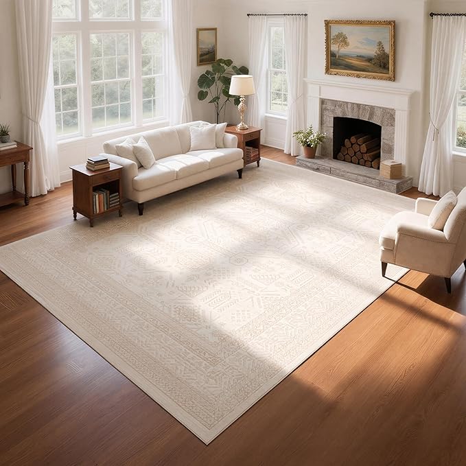 Washable Rugs 8x10 Area Rugs for Living Room- Large Vintage Rugs for Bedroom by Lbris