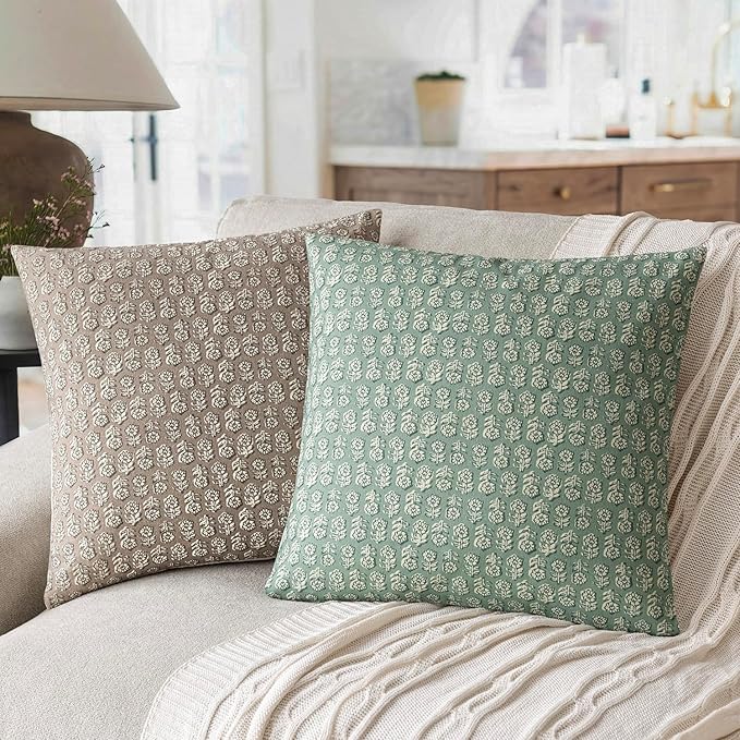 Foindtower Set of 2 Decorative Neutral Floral Print Throw Pillow Covers Vintage - Image 4