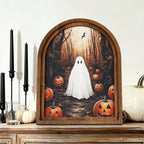 DAZONGE Halloween Wood Framed Arch Sign, Haunted Halloween Ghost Decor