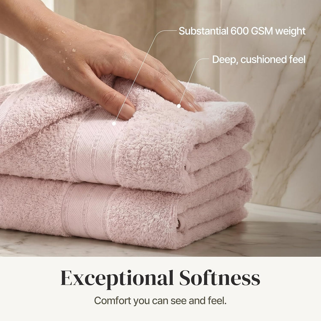 Modern Threads Spun Loft 6 Piece Bath Towel Set – 2 Bath Towels, 2 Hand Towels & 2 Washcloths – 100% Cotton, 600 GSM, Plush, Soft & Absorbent (Blush)