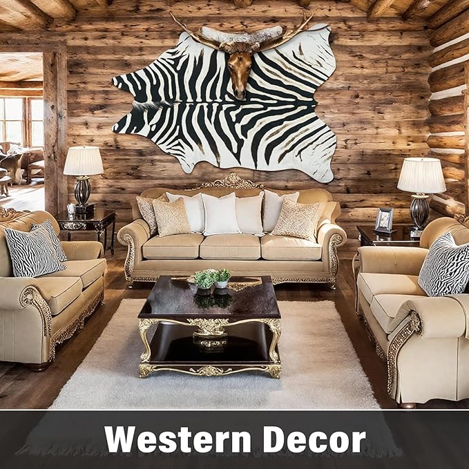AROGAN Western Faux Fur Zebra Rug, 5.2x6.3 Feet Premium Animal Skin Print Rug - Image 5