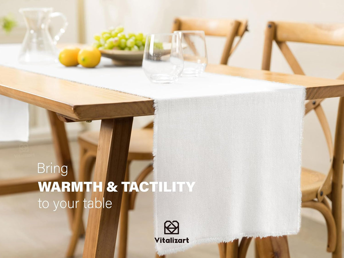 Vitalizart White Table Runner 14" x 120" Long Slub Texture Cotton Linen