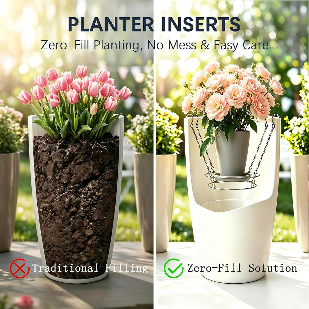 2 Pack Adjustable Planter Insert for Large Pots, 10–18 Inch Stainless Steel Pot Riser with Chains and S-Hooks, Soil Saver Plant Stand for Tall Planters, Indoor Outdoor Decor
