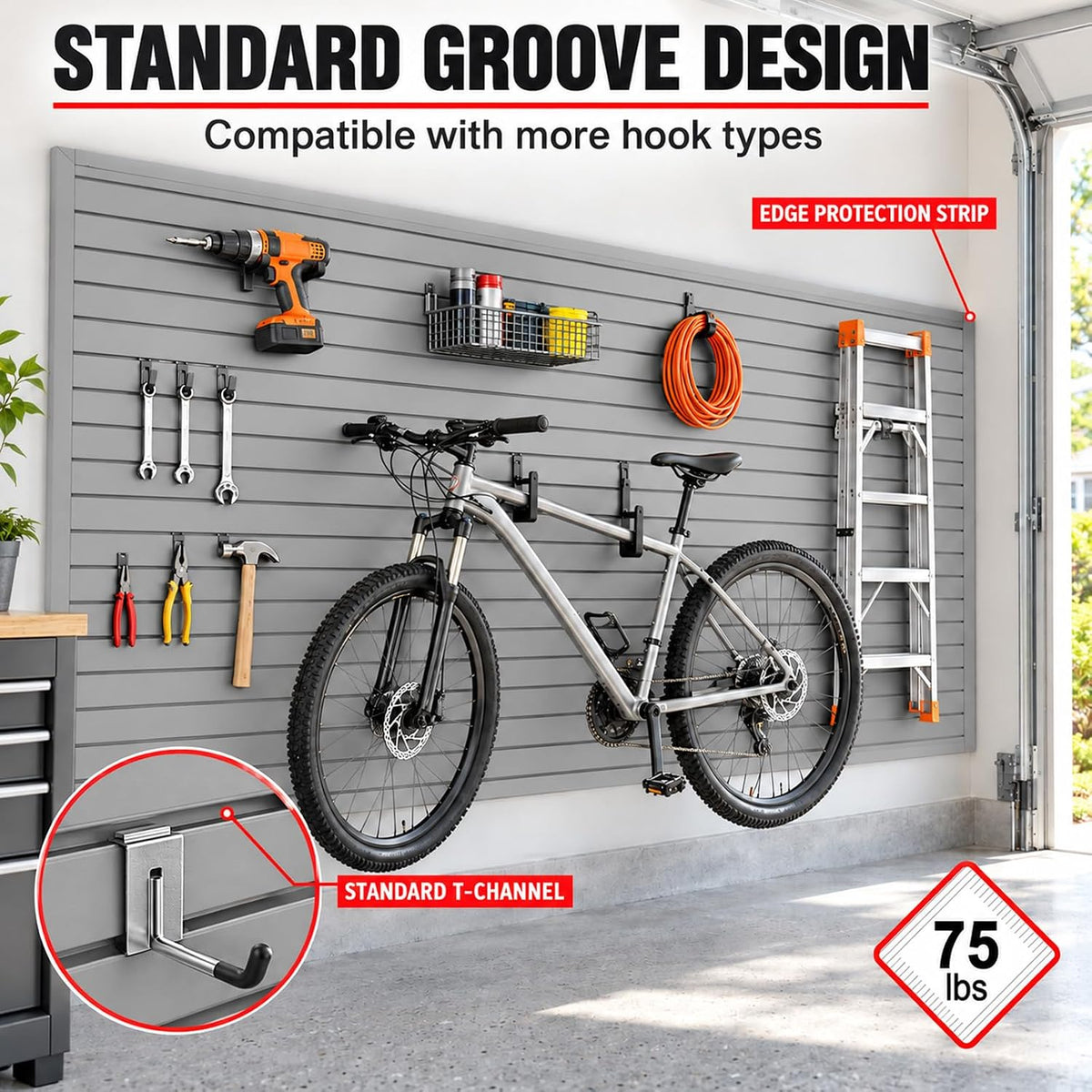Slatwall Panels Garage Wall Organizer, 4 x 8 ft PVC Slat Wall Panels, Grey