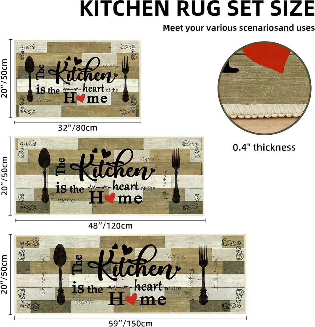Non Slip Kitchen Mats for Floor Washable Kitchen Rugs Sets of 3, Khaki