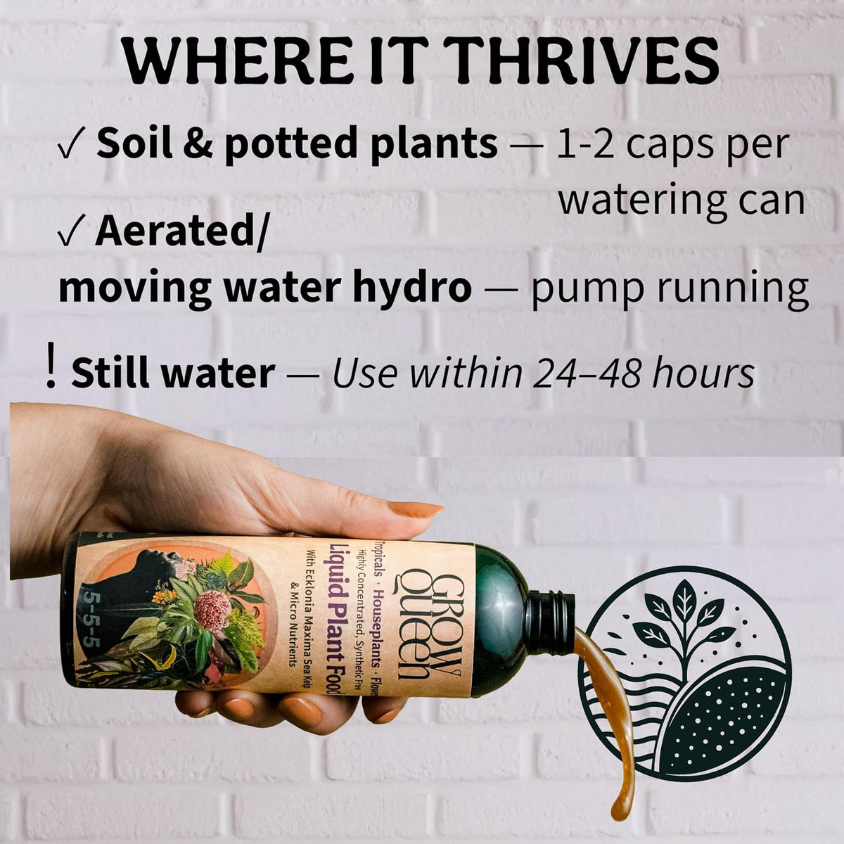 Organic Liquid Indoor Plant Food, Houseplant, Tropical & All-Purpose Indoor Plant Fertilizer, Organic Liquid Fertilizer 5-5-5 with Sea Kelp, 8oz Treats 50 Gallons
