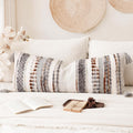 NUYECY Chenille and Cotton Long Pillow for Bed, Striped Textured Boho Lumbar Throw Pillow Cover 14x36, Neutral Accent Decorative Extra Long Body Pillow Case for Couch, Sofa, Bedroom, Brown-Grey