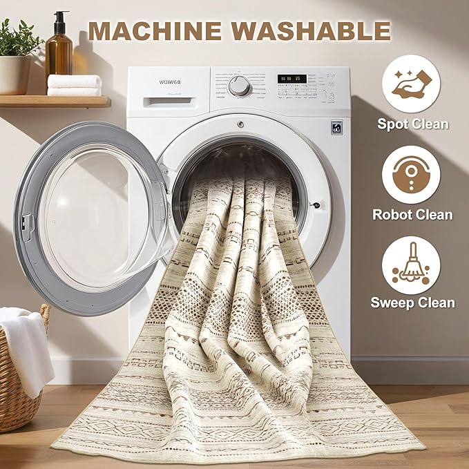 Nakagishi Area Rug Living Room Rugs: 4X6 Machine Washable Boho Large Neutral - Image 2