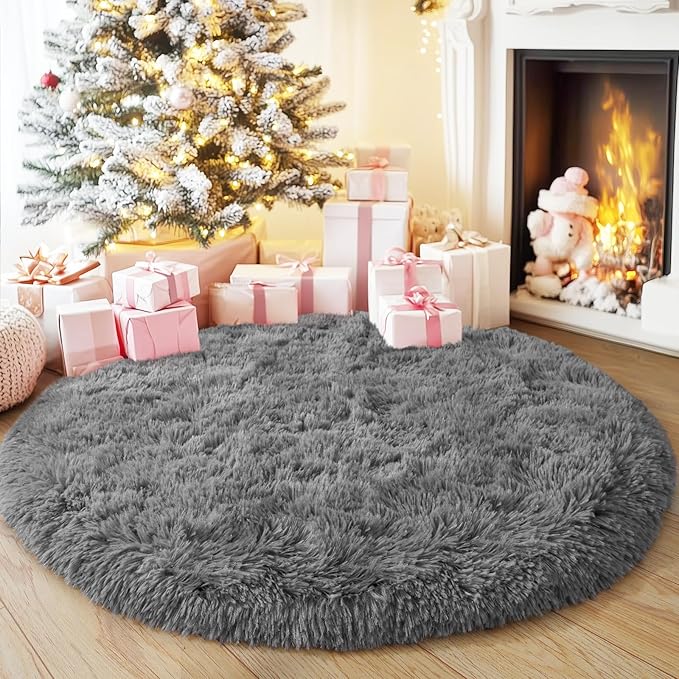 3'x3' Grey Round Rug for Bedroom, Ultra Soft Fluffy Circle Rug for Kids Girls - Image 7