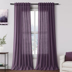 Plum Linen Curtains 102 Inches Long Rod Pocket Back Tab Drapes 2 Panels Set by Nanspring