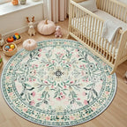 Round Area Rug for Living Room: 6 ft Floral Washable Circle Rug Soft Non-Slip - Image 5