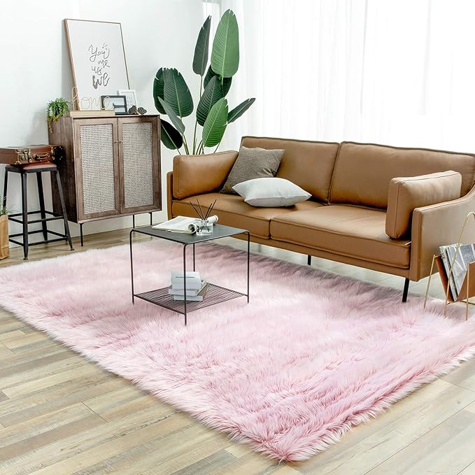 Ashler Faux Fur Rug, Fluffy Shaggy Area Rug Ultra Soft 6 x 9 Feet Rectangle Fur by AshlerHomeDeco