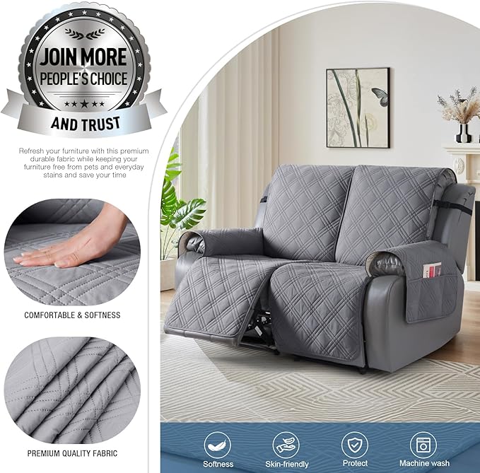 TAOCOCO 100% Waterproof Loveseat Recliner Cover, Non Slip Split Loveseat Covers - Image 2
