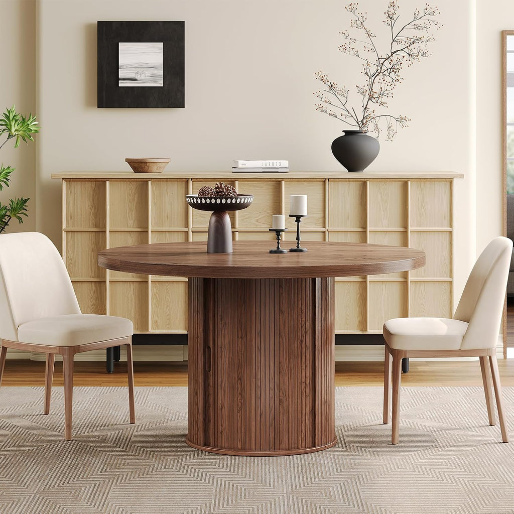 ComfyCorner 47" Dining Table with Storage, Round Kitchen Table Only Walnut