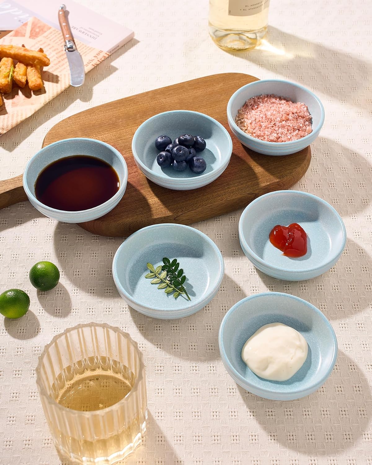 famiware Ceramic Soy Sauce Dish, 3oz Dipping Bowl Set of 6, Light Blue