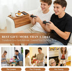 GEHE Acacia Wood Sofa Arm Tray, Foldable Couch Arm Tray Side Table, Anti-Falling Armrest Tables Cup Holder for Snacks, Drinks, Beers, Phone, Control, Flexible and Portable, Anti-Slip