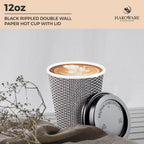 12 oz Disposable Paper Coffee Cups with Lids Insulated Double-Walled Togo