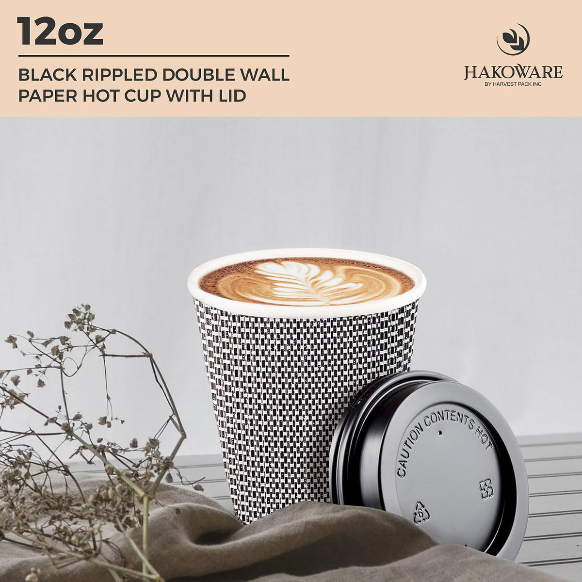 12 oz Disposable Paper Coffee Cups with Lids Insulated Double-Walled Togo