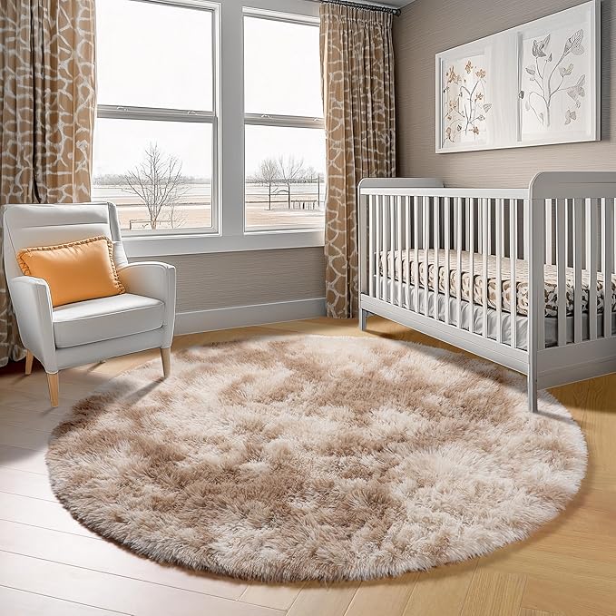 ONASAR Tie-Dye Beige Round Area Rug 4ft, Soft Bedroom Circle Rugs Floor Mats - Image 8