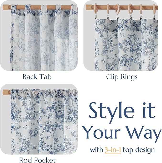 jinchan Linen Floral Curtains for Living Room 84 Inch Length Blue Printed - Image 4