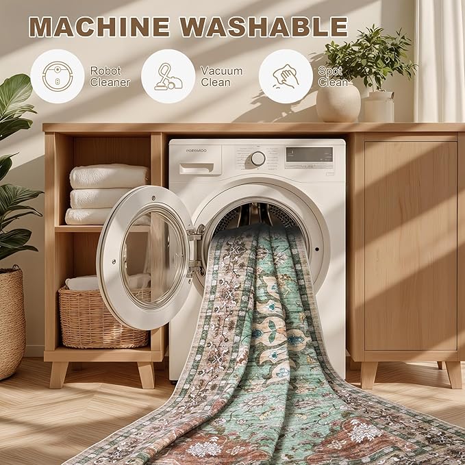 8x10 Area Rugs for Living Room: Washable Rug Soft Vintage Distressed Floral - Image 8