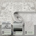 Grey Floral Rug for Entryway, 2x3 Washable Kitchen Mat Ultra-Thin Soft - Image 4
