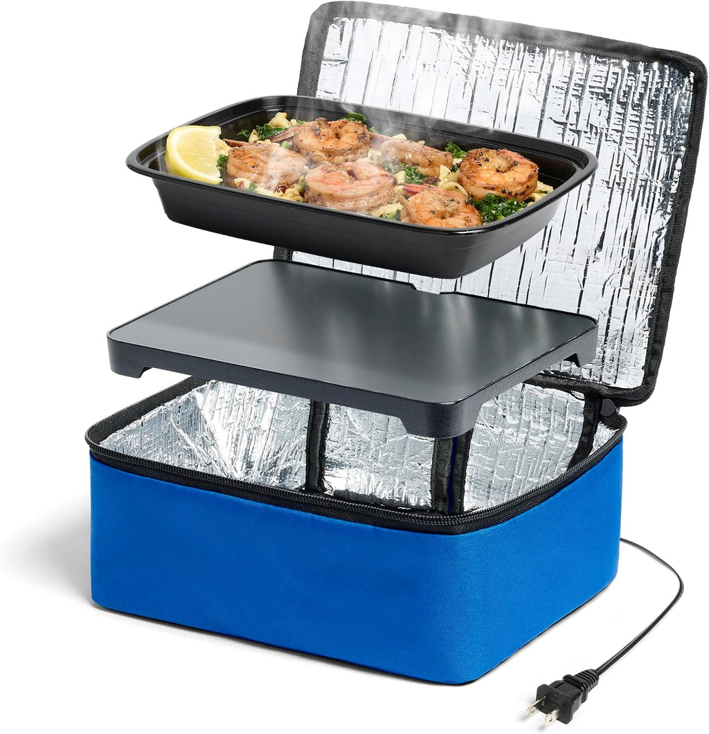 HOTLOGIC Mini Heated Lunch Box - Portable Electric Food Warmer for Men and Women - Great for Work, Office, and Construction - Cook, Reheat, and Eat on the Go - 120V - Blue