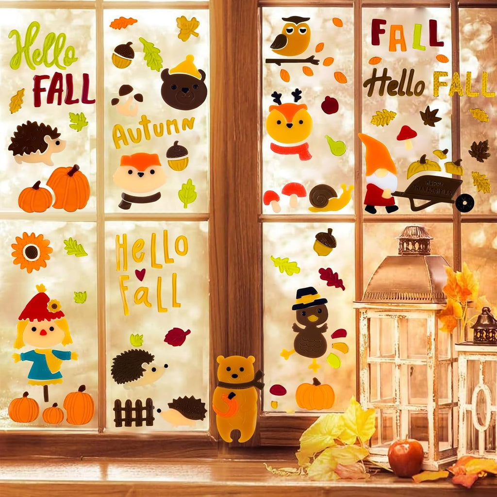 6 Sheets Fall Gel Window Clings for Glass Windows