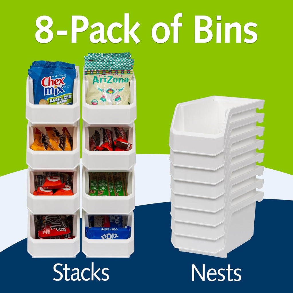 ReadySpace Medium Stackable Plastic Storage Bins, 8-Pack, White