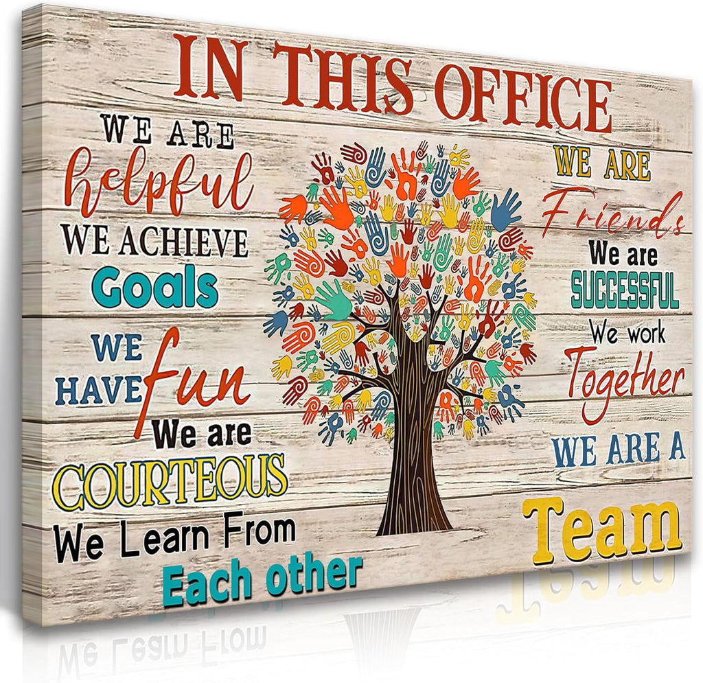 HDXUFJQ Office Inspirational Wall Art In This Office Canvas Wall Decor Team Rules Motivation Positive Quotes Pictures Prints Teamwork Painting for Home Office Ready to hang(12"x16")