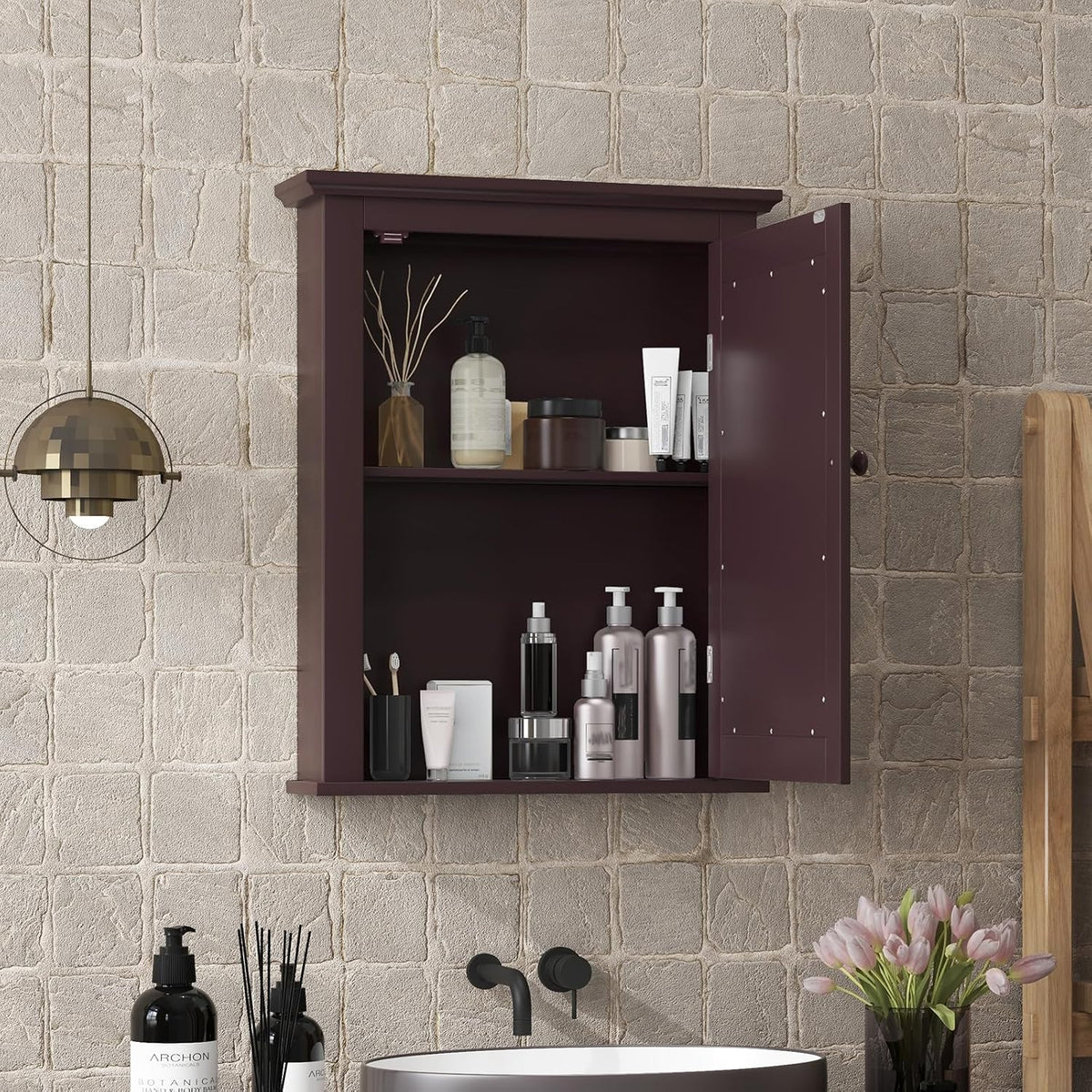 Bathroom Mirror Cabinet, Wall Mounted Cabinet with Mirror Door, Adjustable Shef, Round Knob, Space Saving Wood Medicine Cabinet for Kitchen (Grey)