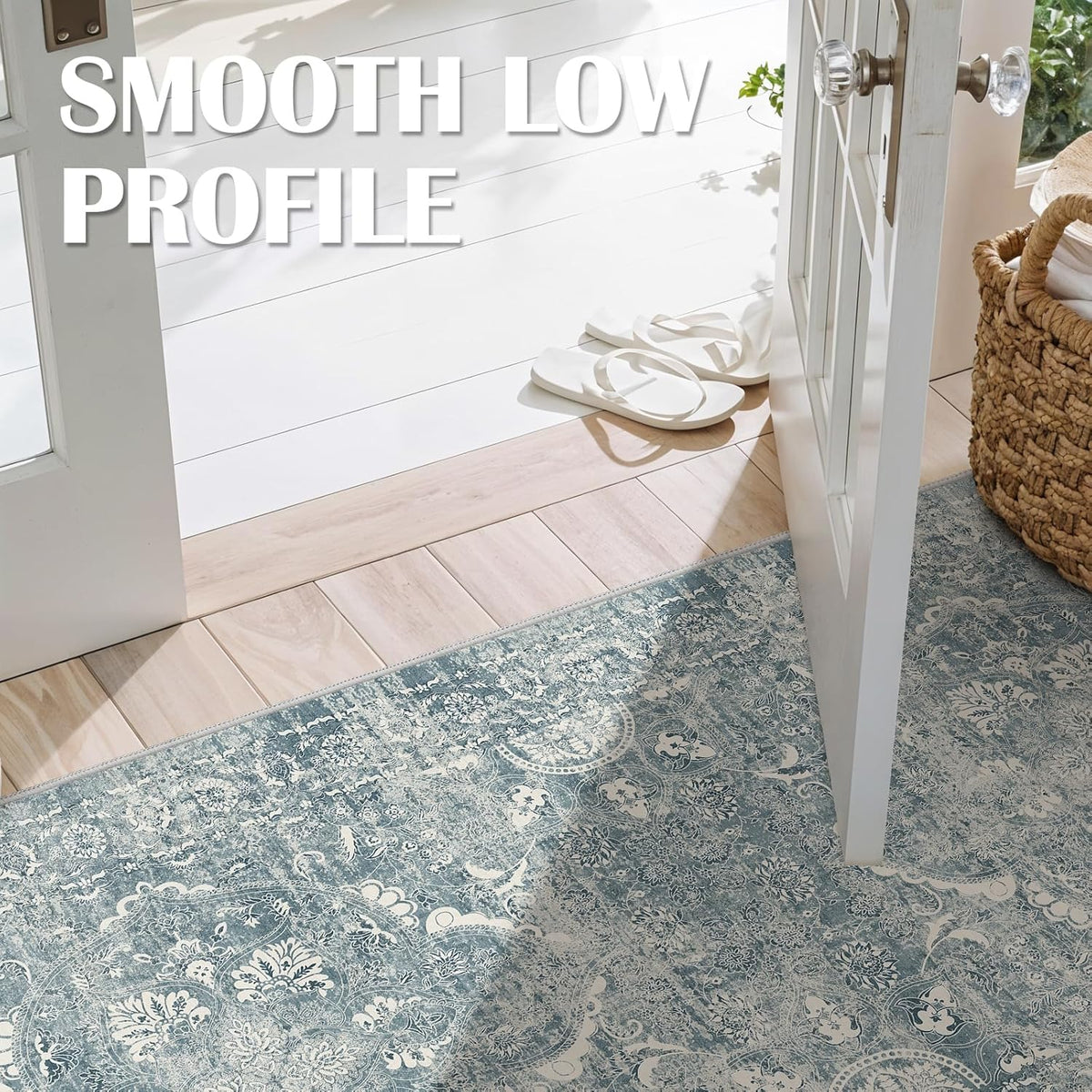 3x6 Washable Runner Rug: Vintage Medallion Kitchen Soft Rugs Blue