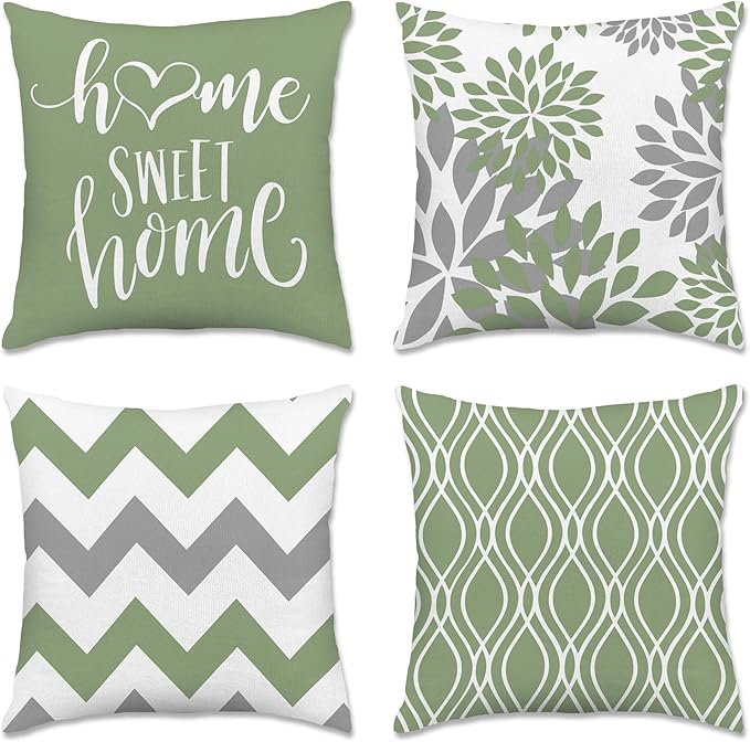 Hexagram Geometric Sage Green Pillow Covers 18x18 Set of 4, Decorative Outdoor by Hexagram