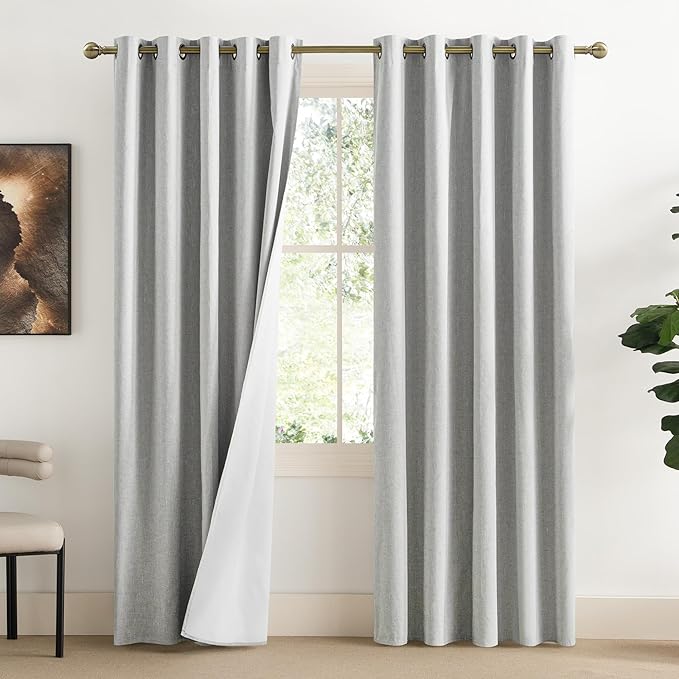 NICETOWN Grey Living Room Completely Shaded Linen Draperies, 2 Pieces, W62 x L72 by NICETOWN