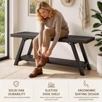 LVB Entryway Bench with Storage, Wood Bench for Entryway, Dark Gray Oak