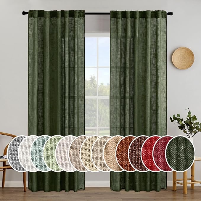 MIULEE Olive Green Linen Curtains 84 Inch Length by MIULEE