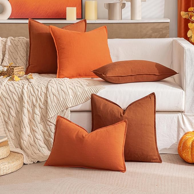 MIULEE Decorative Linen Pillow Covers 18x18 Inch Burnt Orange ​Boho Farmhouse​ - Image 8