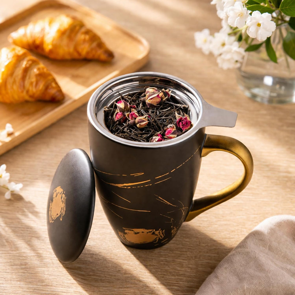 AmorArc Tea Cup With Infuser and Lid, 18oz Loose Leaf Tea Mug With Steeper